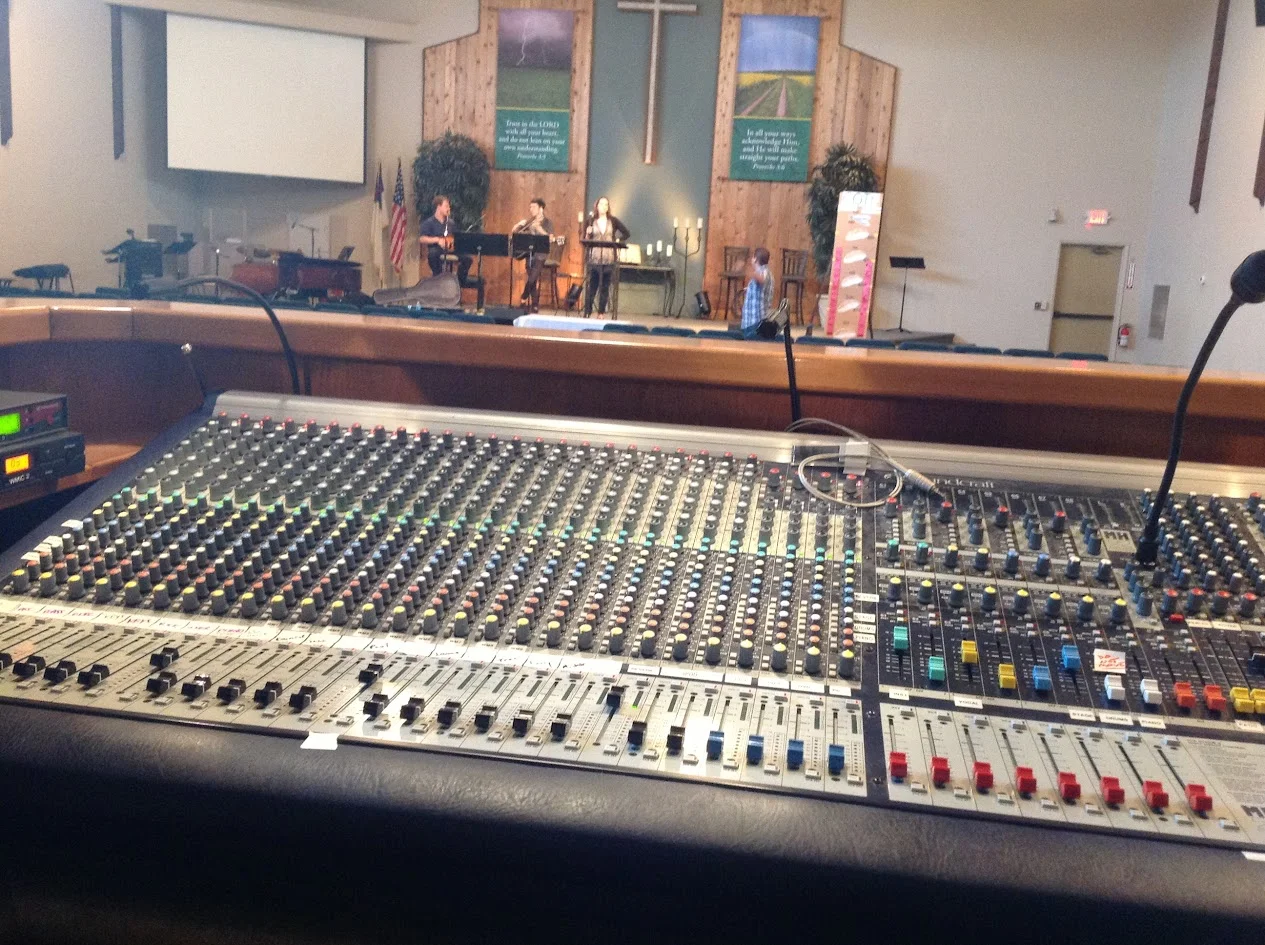 Soundcraft MH2 mixing console at church sound booth